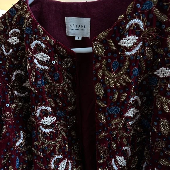 Sezane Burgundy Embroidered Jacket - Picture 2 of 4